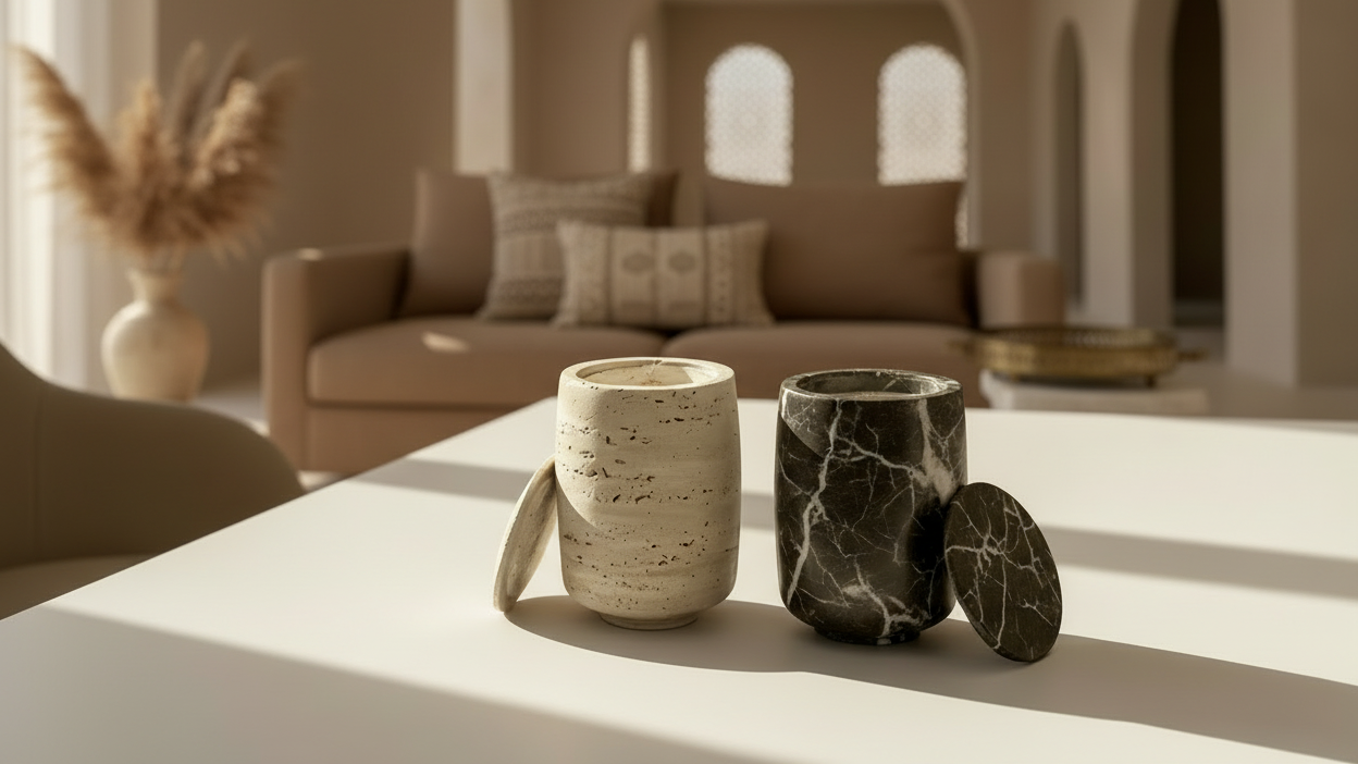 Two luxury stone candles together